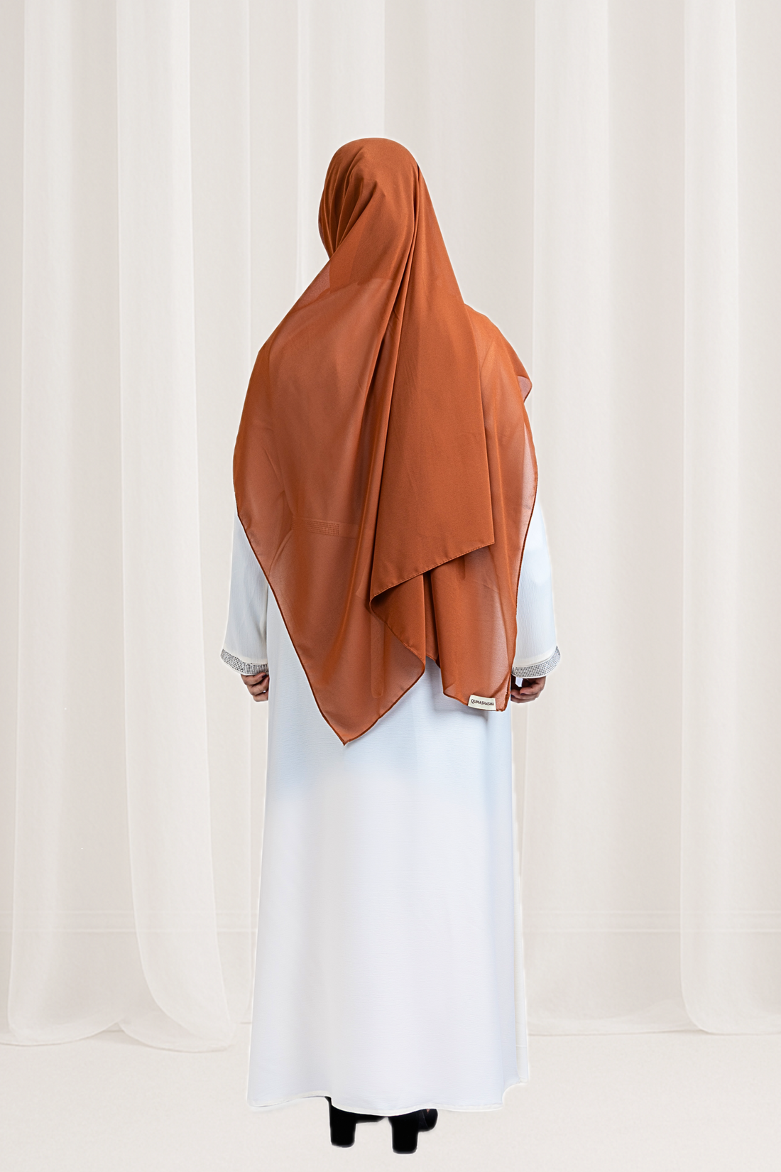 Elegant White Crystal Embellished Abaya with Belt
