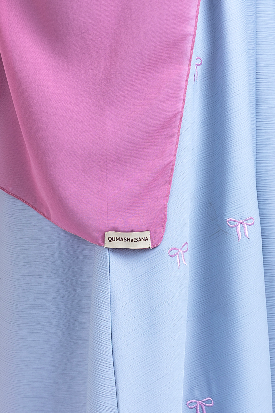 Pastel Blue Pink Bow Embroidered Abaya
