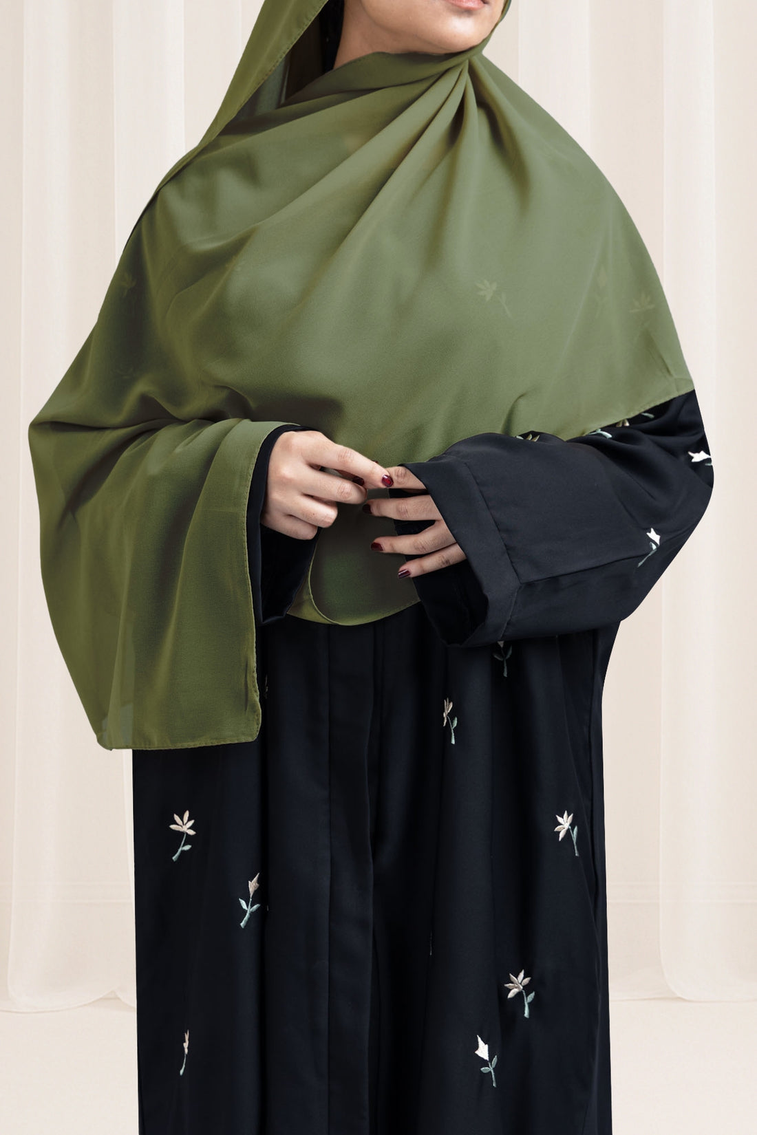 Premium Georgette Hijab – Olive Green