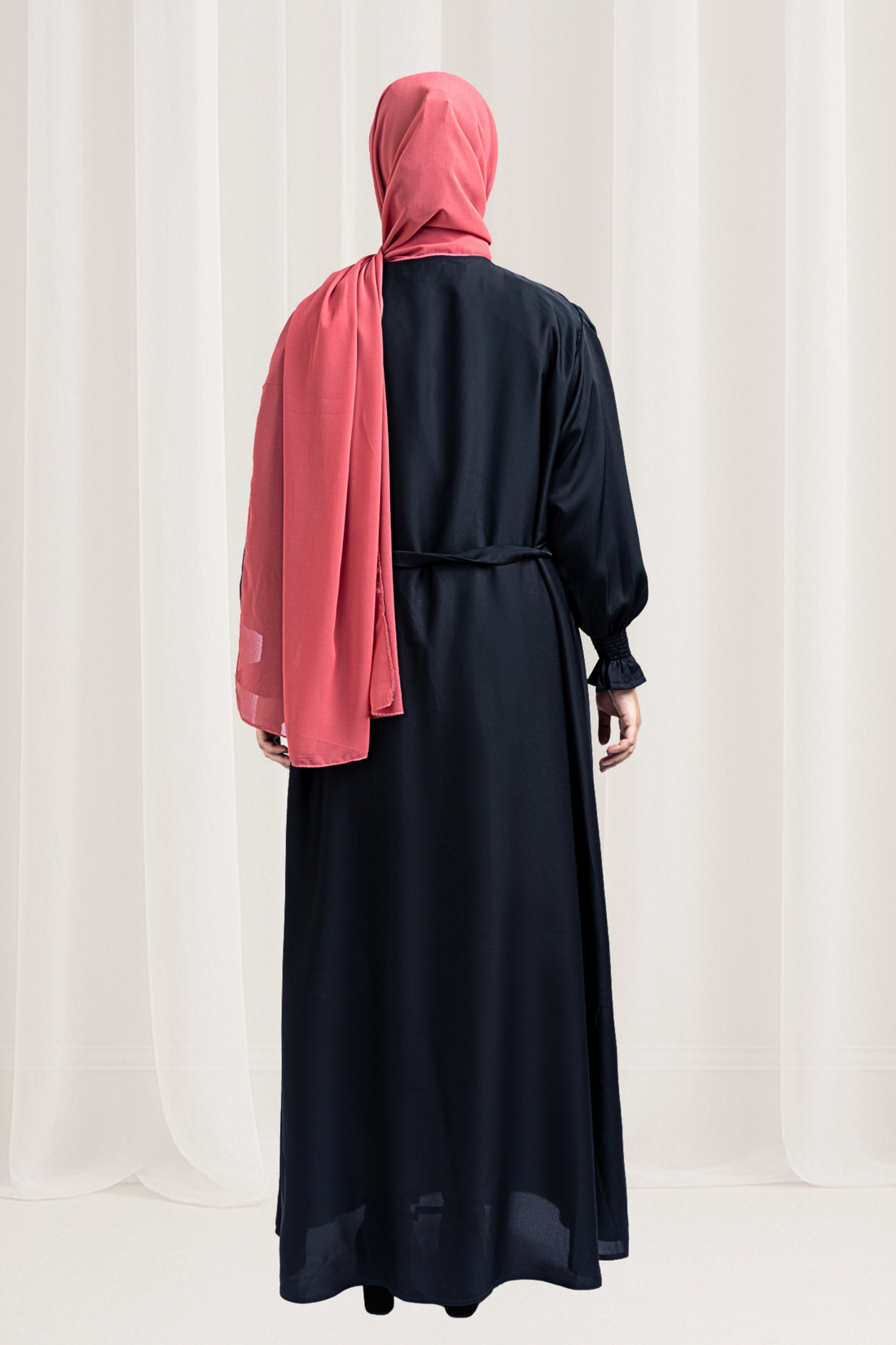 Black Puff Sleeve Abaya with Waist Tie