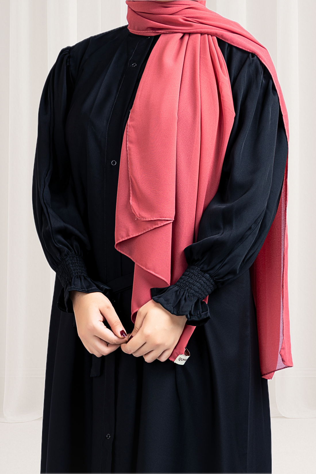 Black Puff Sleeve Abaya with Waist Tie