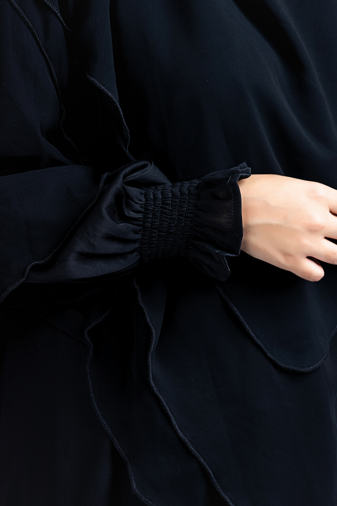 Black Puff Sleeve Abaya with Waist Tie