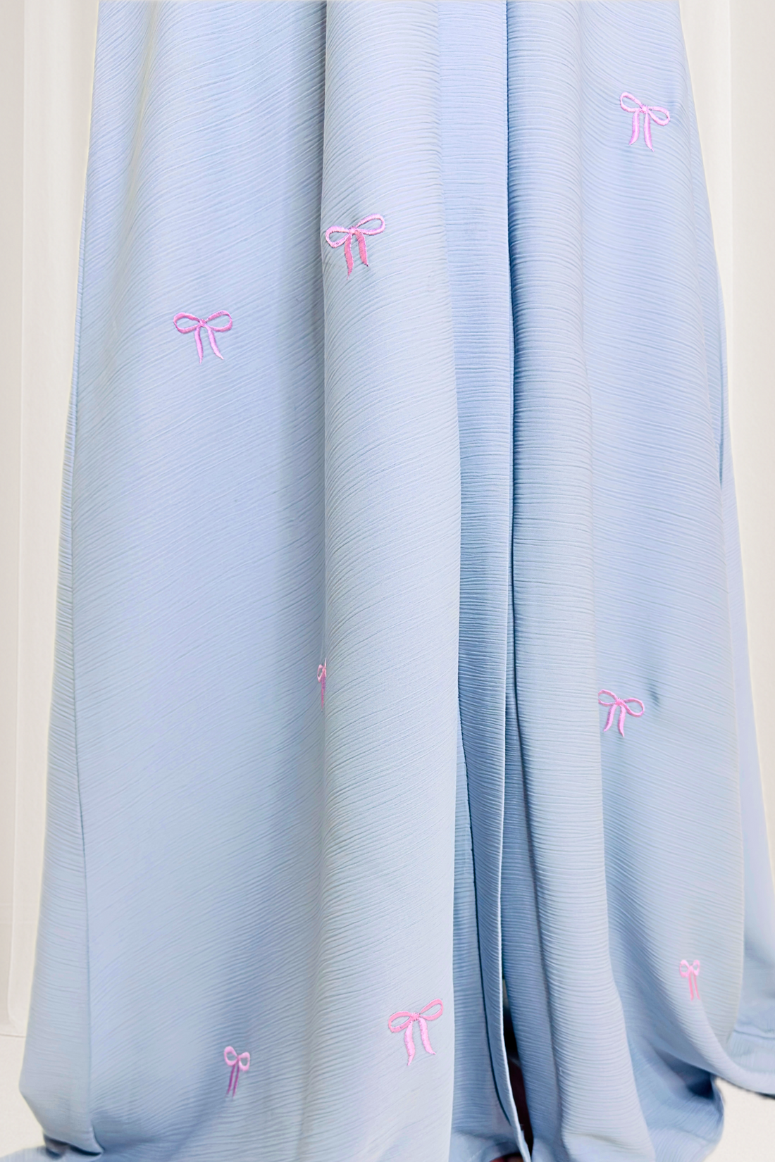 Pastel Blue Pink Bow Embroidered Abaya