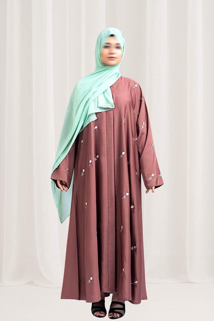 Subtle Blossom Brown Embroidered Abaya