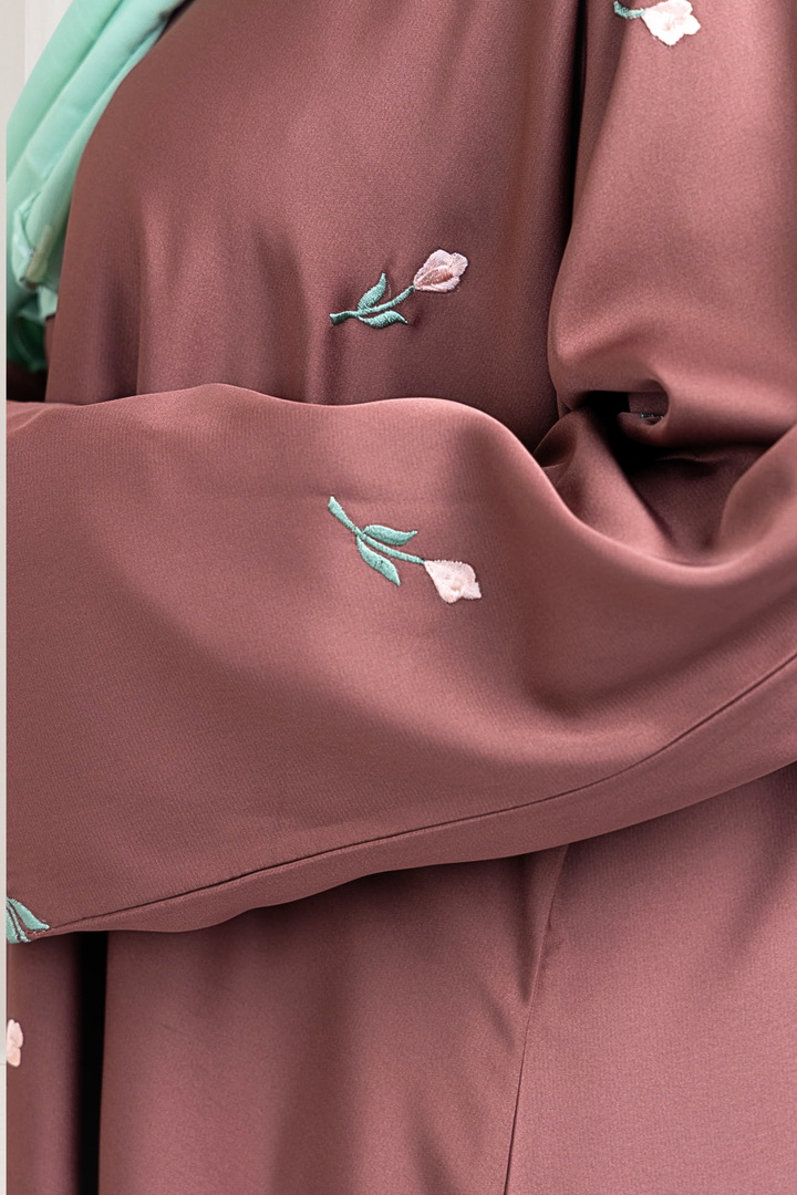 Subtle Blossom Brown Embroidered Abaya