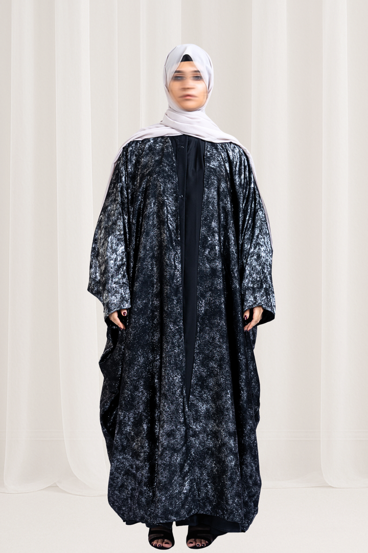 Metallic Silver Black Kaftan Abaya