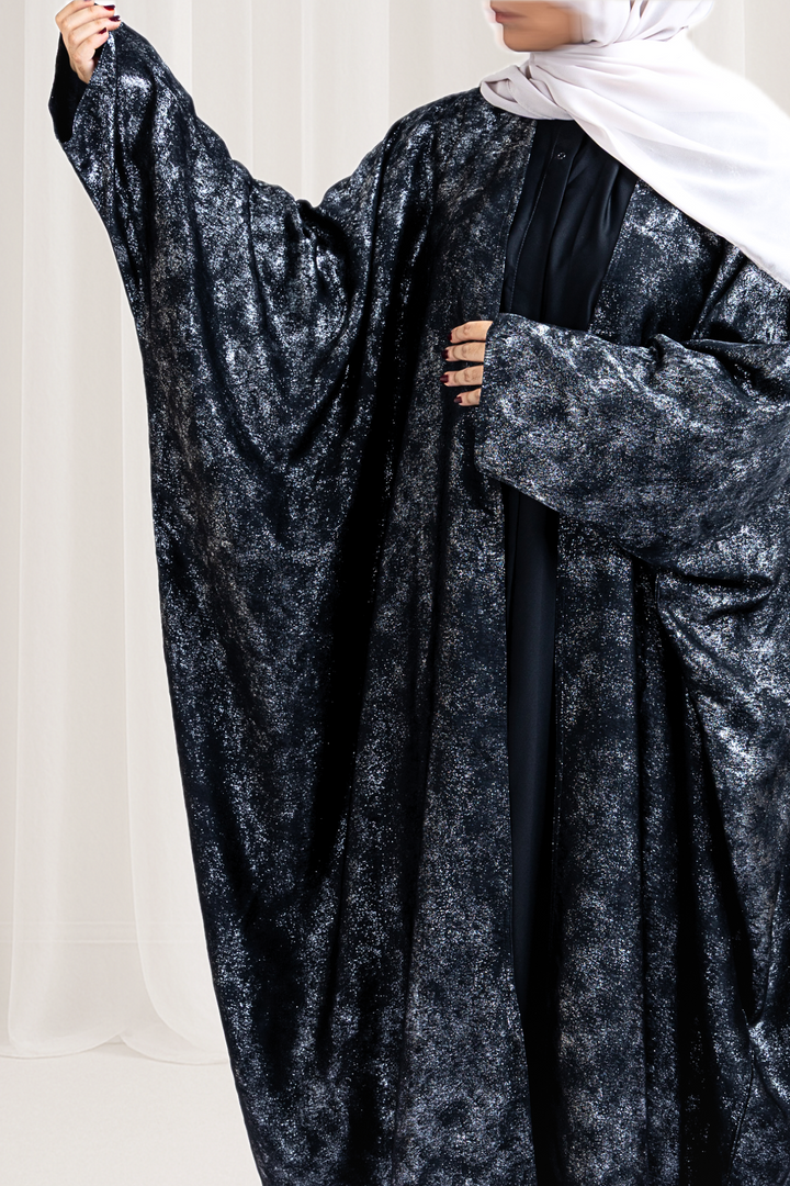Metallic Silver Black Kaftan Abaya