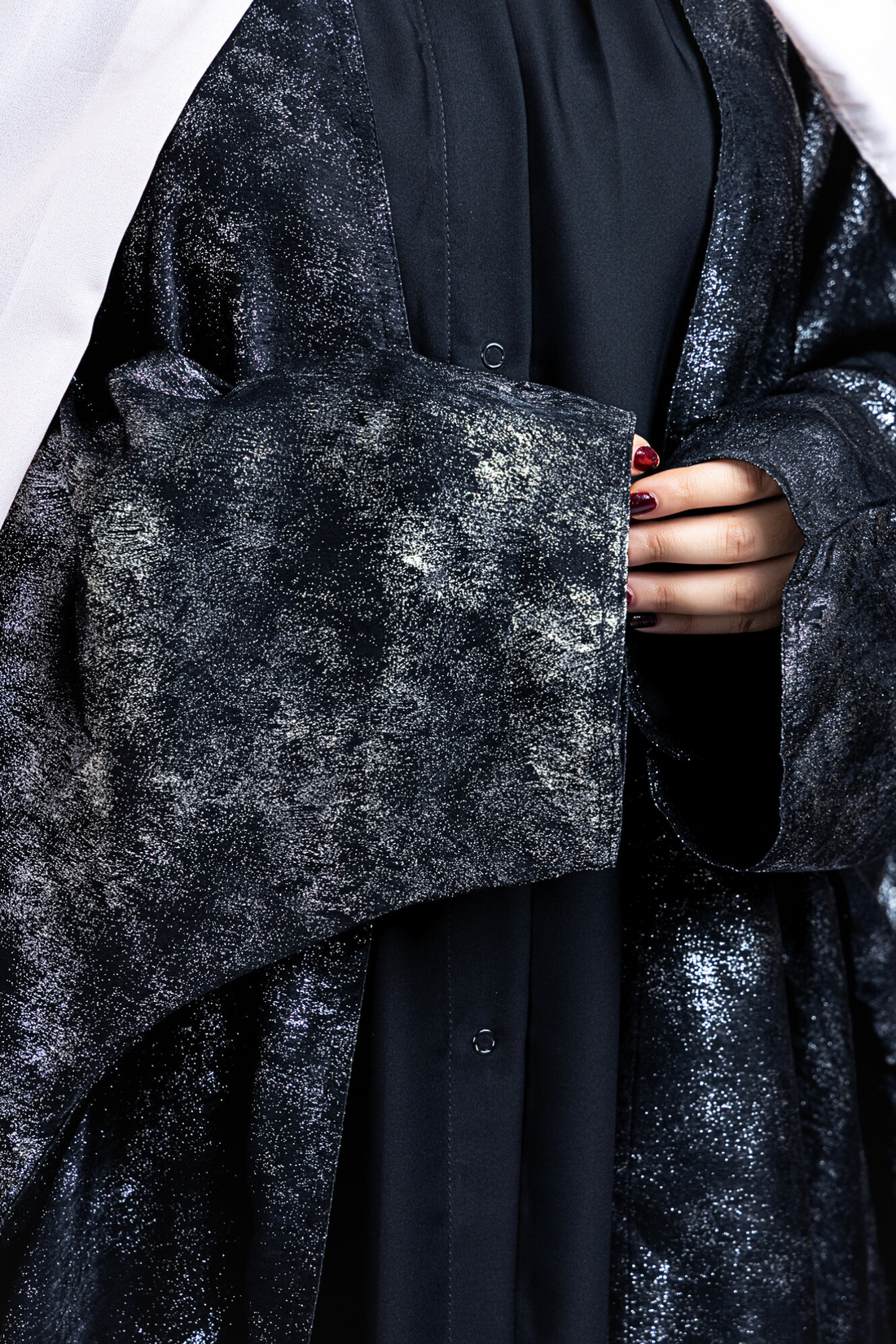 Metallic Silver Black Kaftan Abaya