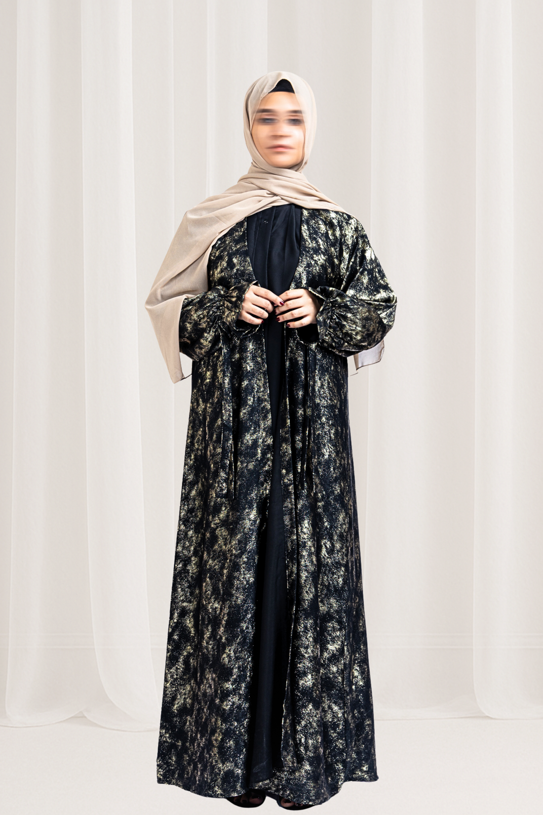 Metallic Gold Black Kaftan Abaya