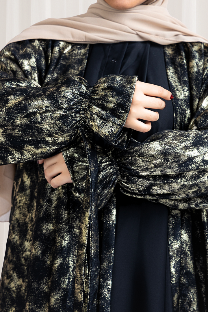 Metallic Gold Black Kaftan Abaya