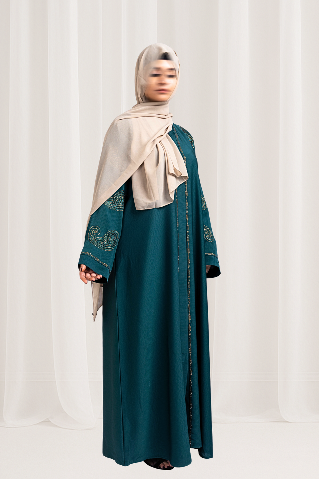 Emerald Green Beaded Abaya Modest Wear