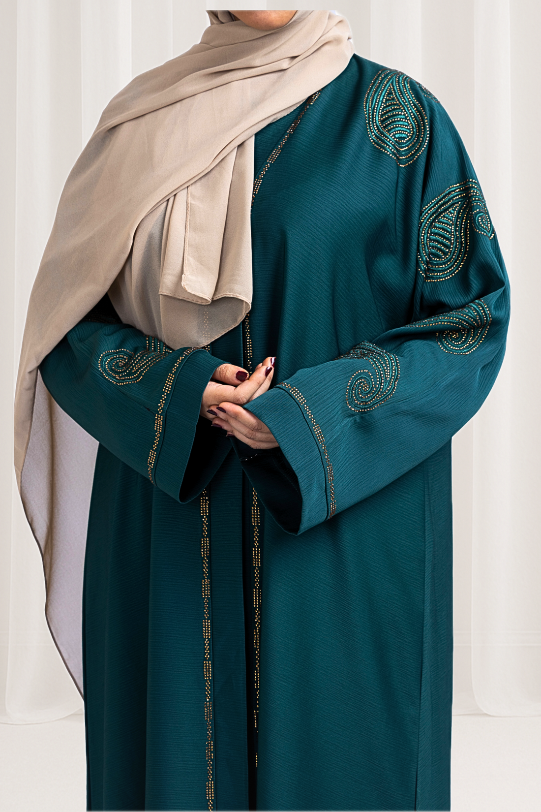 Emerald Green Beaded Abaya Modest Wear
