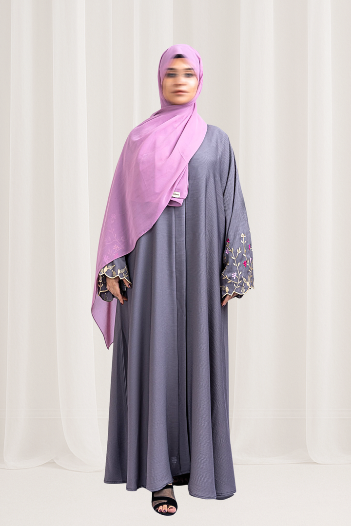 Lavender Grey Embroidered Abaya