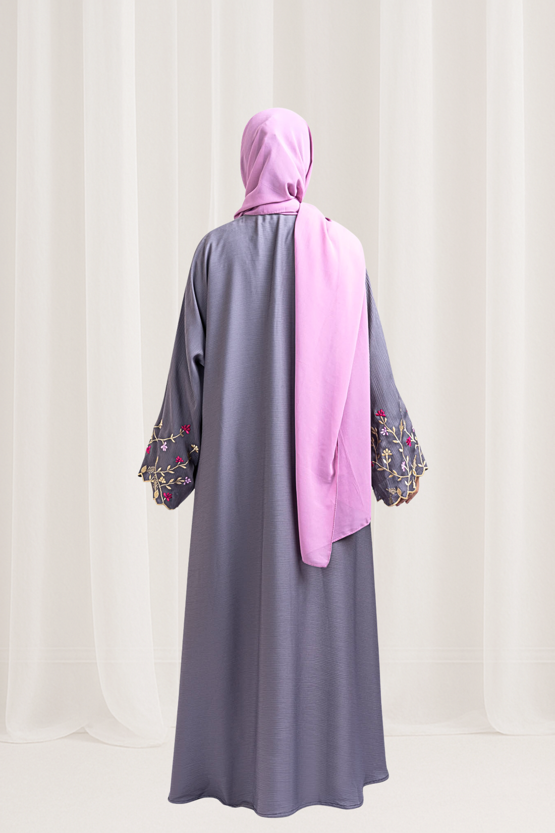 Lavender Grey Embroidered Abaya