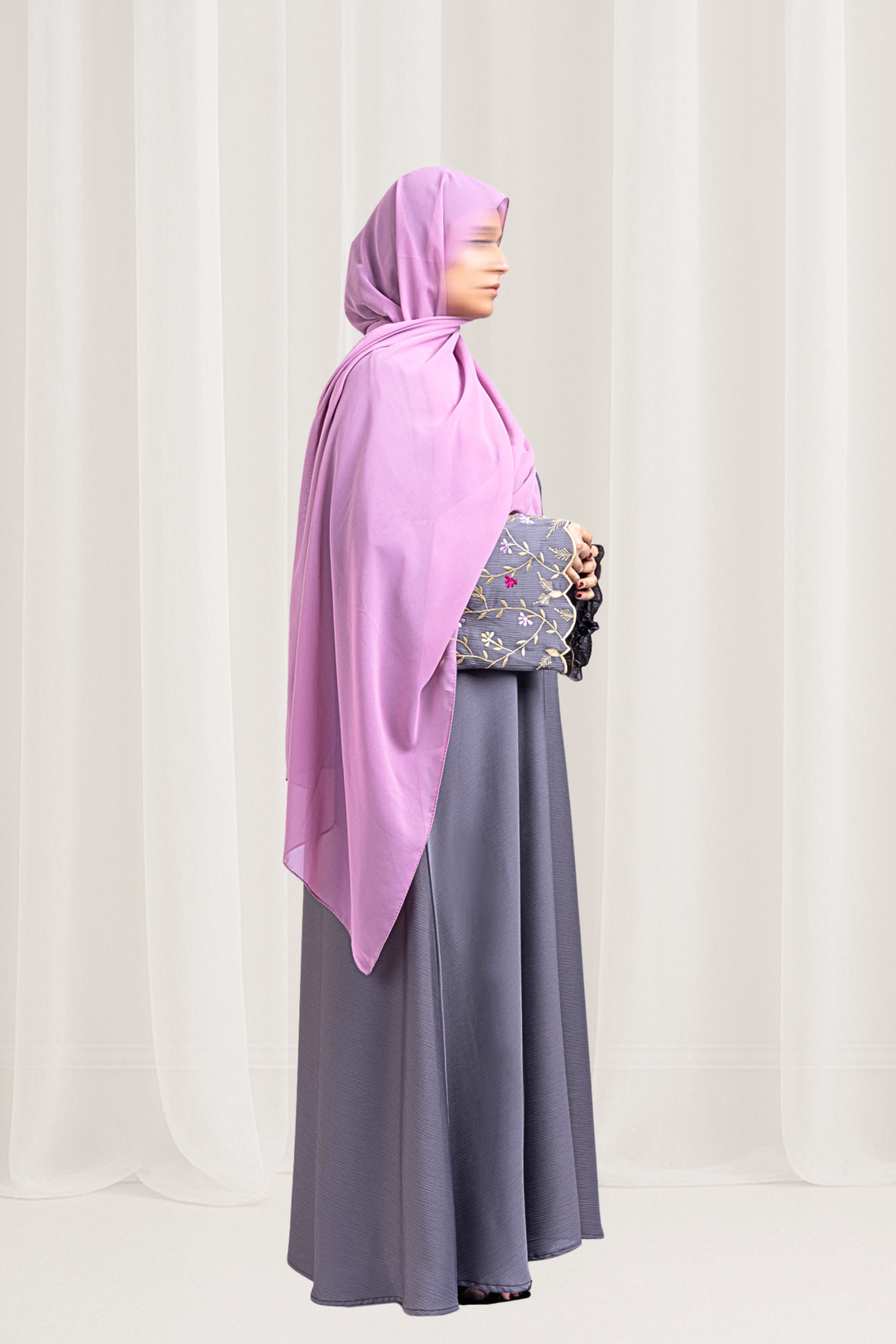 Lavender Grey Embroidered Abaya