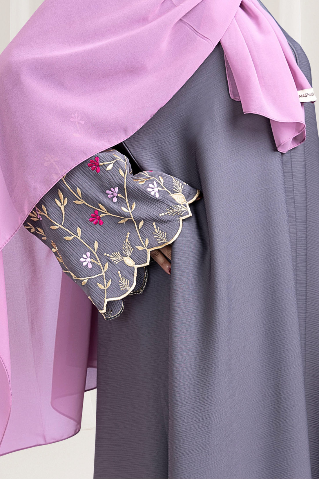 Lavender Grey Embroidered Abaya