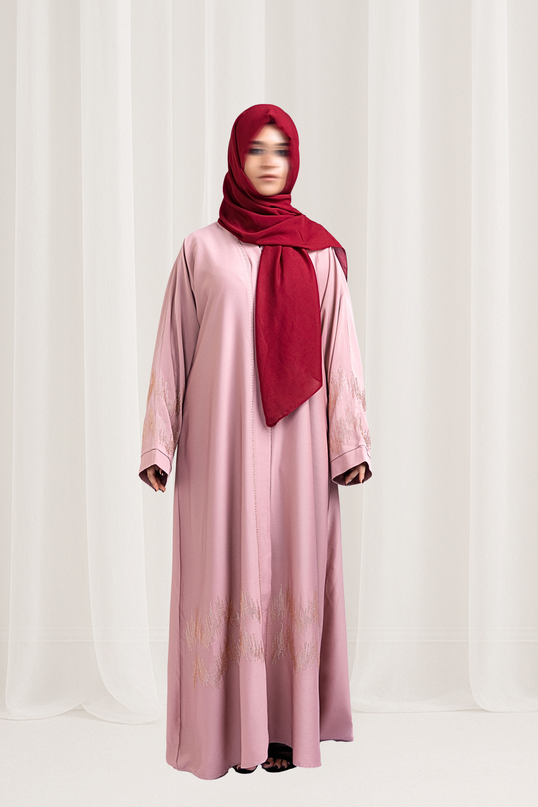 Blush Pink Crystal Embellished Abaya