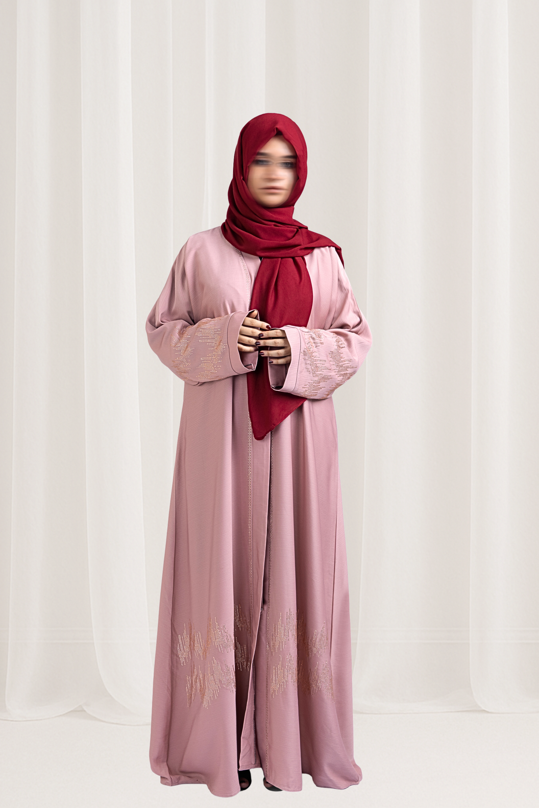 Blush Pink Crystal Embellished Abaya