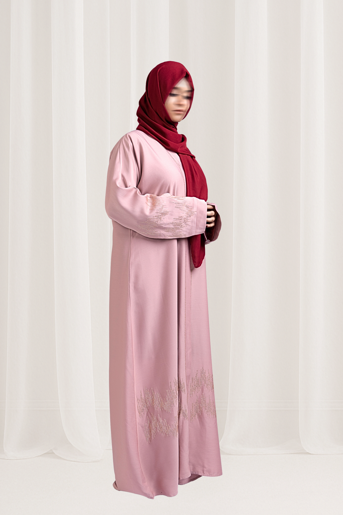 Blush Pink Crystal Embellished Abaya