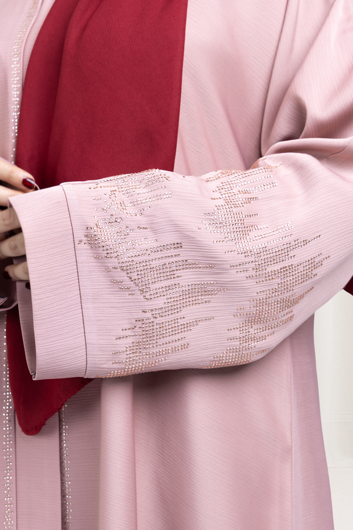 Blush Pink Crystal Embellished Abaya