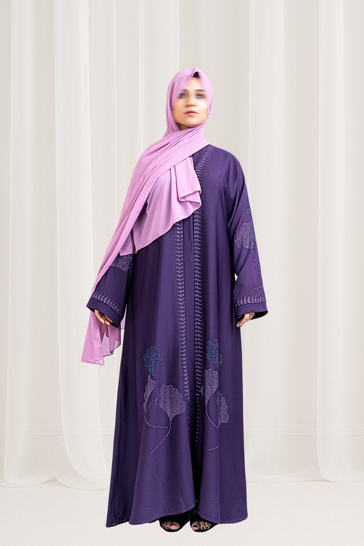 Deep Purple Beaded Floral Abaya