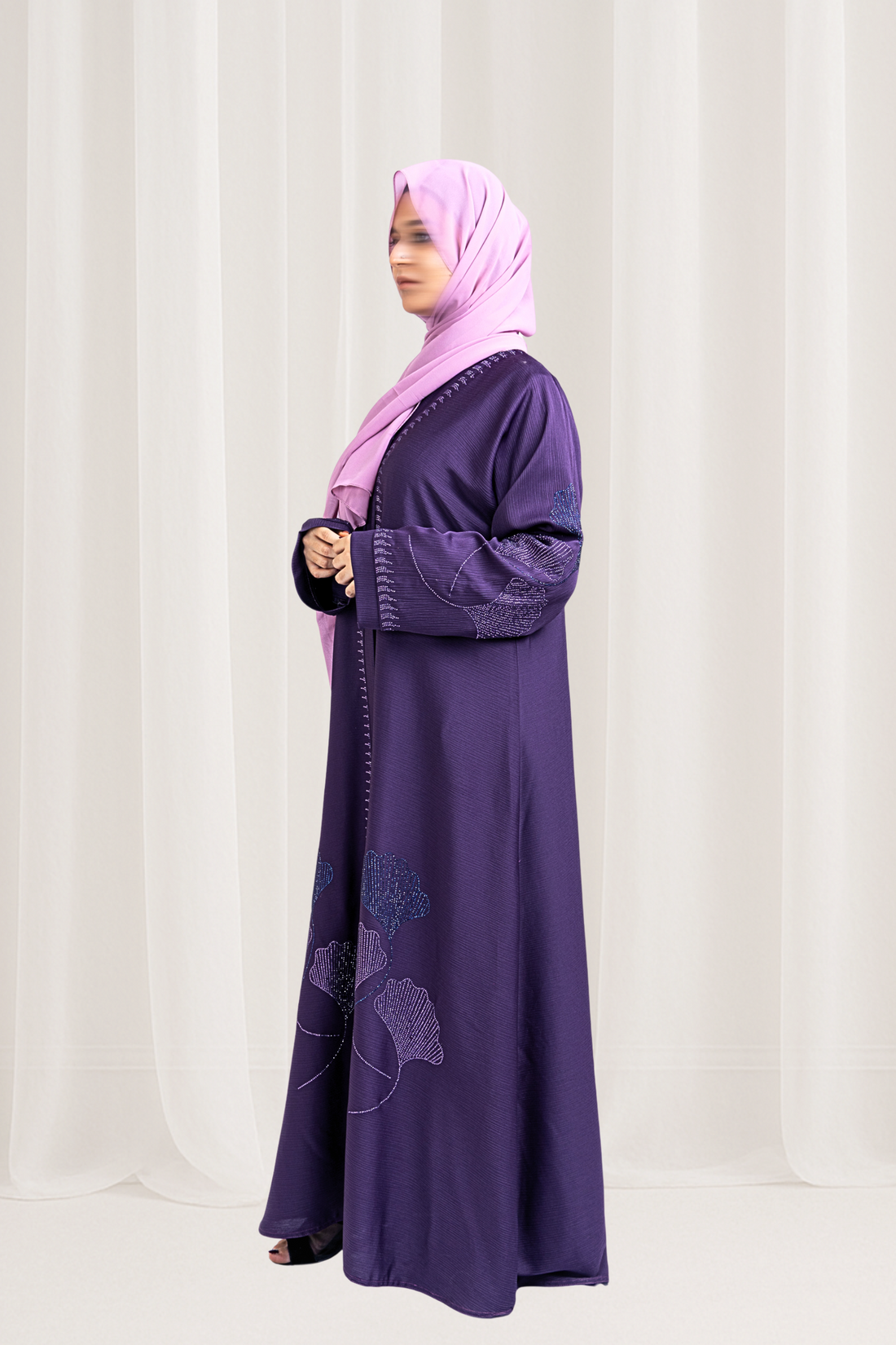 Deep Purple Beaded Floral Abaya