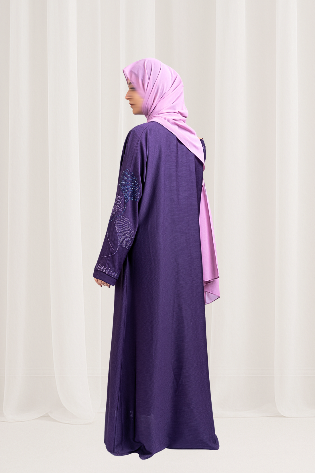 Deep Purple Beaded Floral Abaya