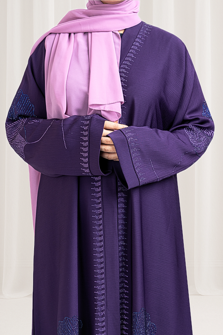 Deep Purple Beaded Floral Abaya