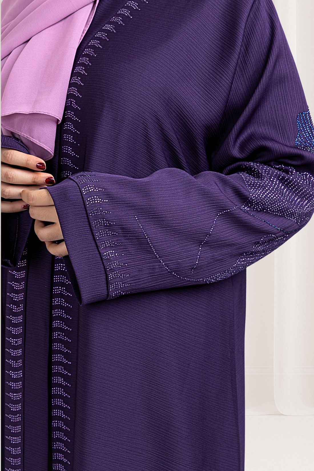 Deep Purple Beaded Floral Abaya