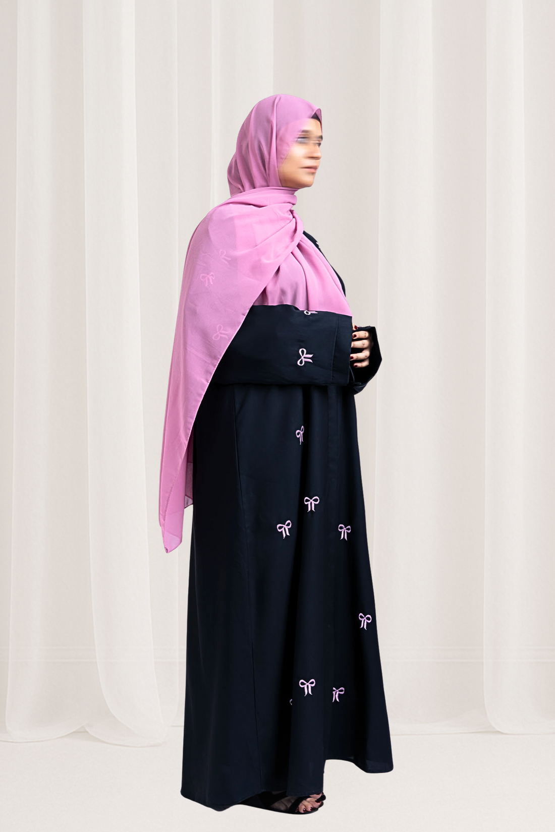Blush Bow Embroidered Abaya