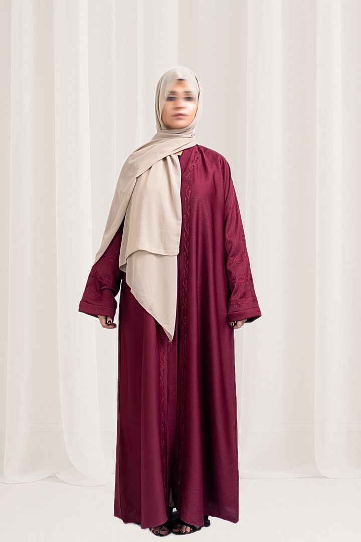 Maroon Elegant Detailing Embroidered Abaya