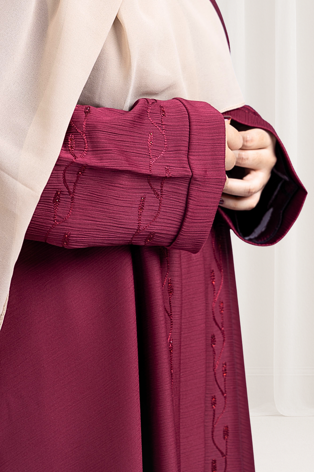 Maroon Elegant Detailing Embroidered Abaya