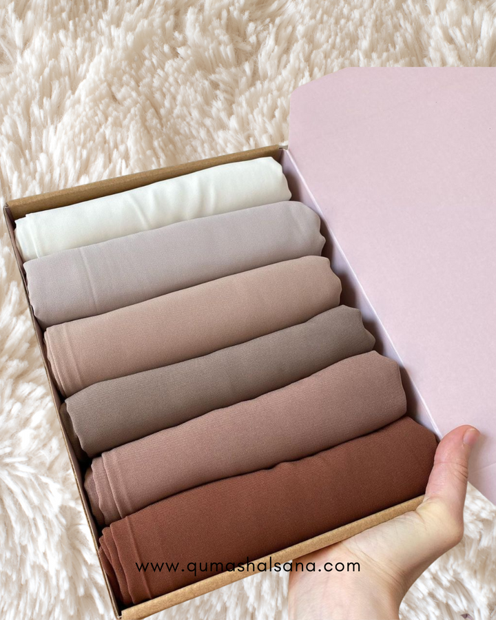 Pack of 6 Georgette Hijabs - Coffee Brown