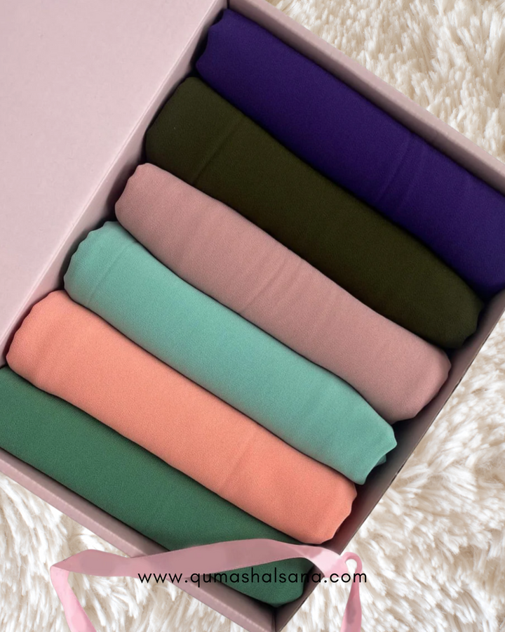 Pack of 6 Georgette Hijabs - Green Way
