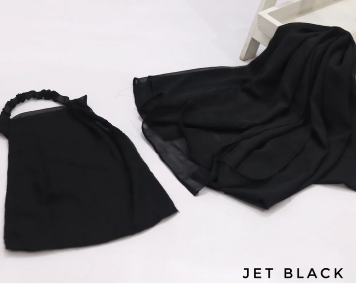Georgette Hijab with Niqab - Jet Black
