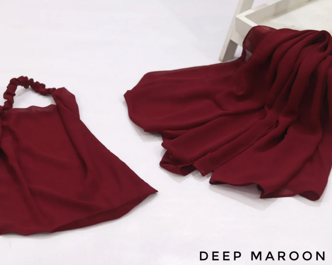 Georgette Hijab with Niqab - Deep Maroon