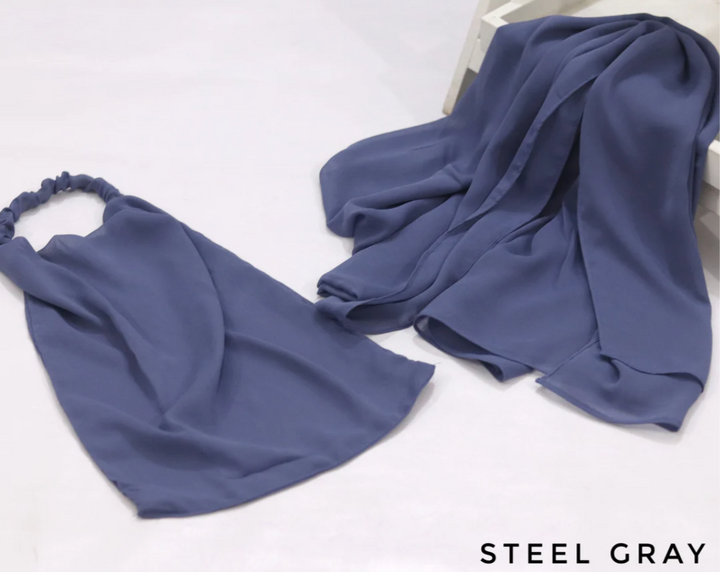 Georgette Hijab with Niqab - Steel Grey