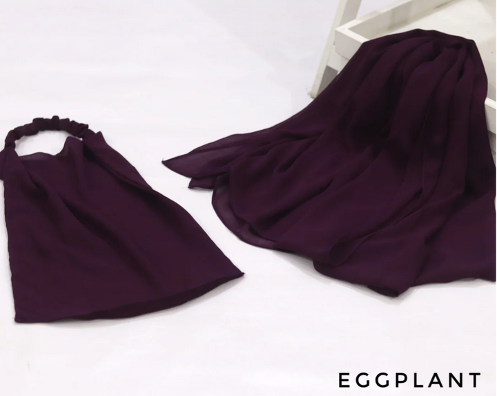 Georgette Hijab with Niqab - EggPlant